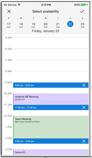 Users can send their calendar availability with a few simple taps without invoking the keyboard or