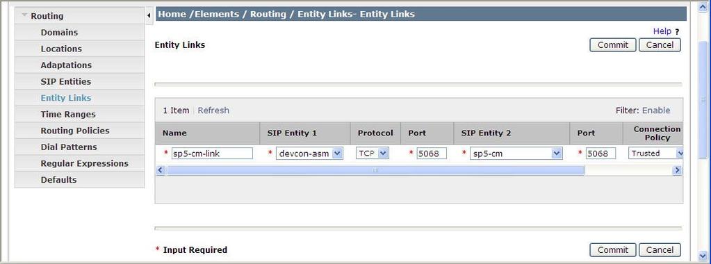 The following screens illustrate the Entity Links to Communication Manager and Avaya SBC for Enterprise.