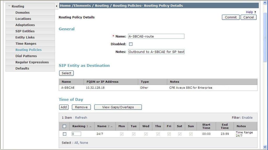 Routing Policy for Avaya