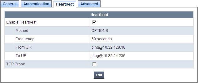 If SBC-sourced OPTIONS messages are desired, check the Enable Heartbeat box. Select OPTIONS from the Method drop-down menu.