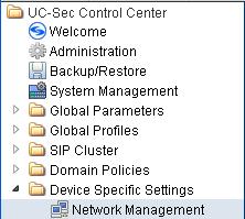 Device Specific Settings - Network Management The network information should have been
