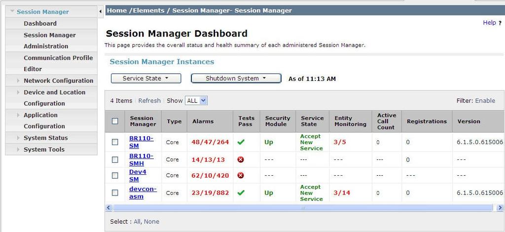2. Session Manager: System State Navigate to Home Elements Session Manager, as shown below.