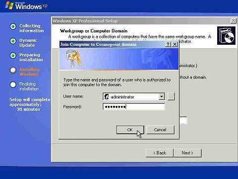 Installing Windows XP Professional To successfully join a domain you need the following: A user account in Active Directory. This account does not need to be the domain Administrator account.