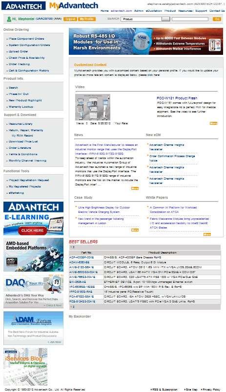3 What is MyAdvantech MyAdvantech is a personalized information portal for Advantech s customers & employees. The landing page displayed depends on the contacts profile within Advantech s CRM system.