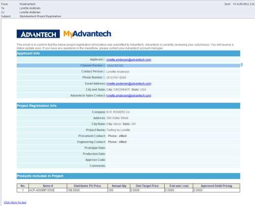 60 Step 5: Advantech s system will send you a confirmation email containing the details for your project registration.
