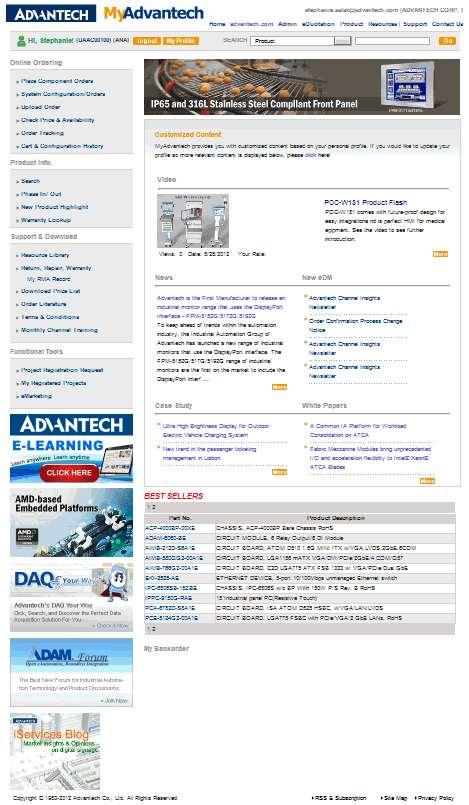 8 MyAdvantech Channel Partner Feature Overview Online Ordering Place component orders System configuration/ orders Upload orders Check price & availability Order Tracking Cart History & Configuration