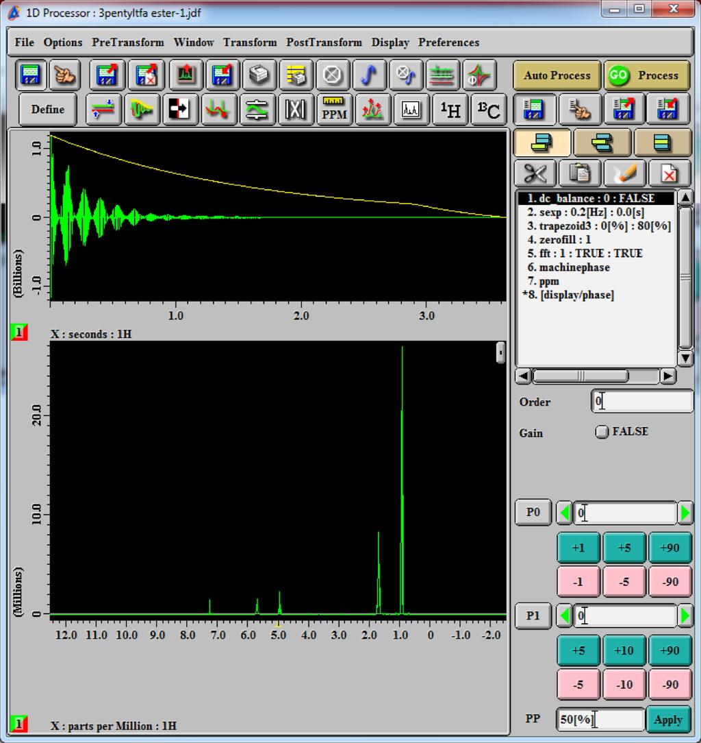 D. Processing a Proton NMR Spectrum After measurement is complete, data is automatically forwarded from the spectrometer, and processing is automatically executed (If this is not