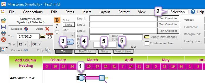 On the Schedule Change any Individual Symbol s Properties 1. Using the arrow tool, in the toolbox select a symbol on the schedule. 2. The toolbar will change to the Selection tab for that symbol. 3.
