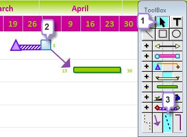 2. In the schedule area, click once on the Symbol that begins the Horizontal bar you want to change. 3. In the toolbox, click once on a different Horizontal Bar.
