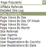 The Site Log page contains three criteria: Report Type - drop-down menu containing various report views. Start Date - calendar function to select a starting date for the report.