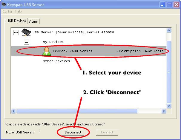 You'll notice that the USB device will move down into the Other Devices section. For other users, they will notice the USB device's status changes to Available.
