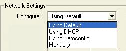 Network Settings: Configure The Configure pop-up allows you to change how the USB Server obtains it's network settings (ie IP address, Subnet Mask, etc).