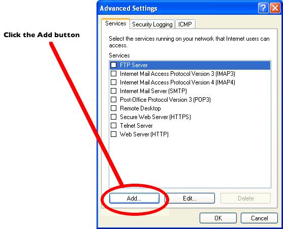 Step 3 - Add Settings To Your Firewall To Allow Communication With Your USB Server In the Advanced Settings window, click the Add button (see next image): This will open the Service Settings window.