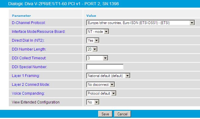parameters:. D-Channel Protocol: Select Europe/other countries, Euro-ISDN (ETSI-DSS1) - (ETSI) as the D-channel protocol. DDI Number Length: Set the value to 3. Click Save to close the window. 6.