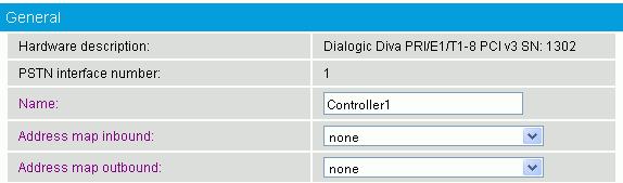 Dialogic Diva SIPcontrol Configuration General You can configure the following parameters in the General section when you create or modify a PSTN interface: Hardware description: PSTN interface