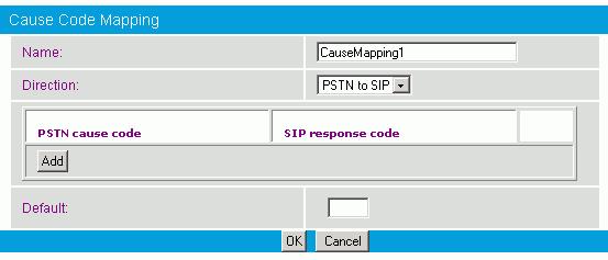 Dialogic Diva SIPcontrol Configuration Cause Code Maps Depending on the type of SIP peer selected, different default mapping tables are used to adapt SIPcontrol's responses to the values expected by