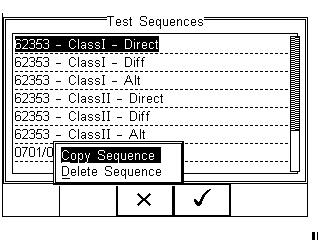 From this menu, the user is able to View a test sequence by pressing the View button (F4). Default test settings cannot be altered at any stage.