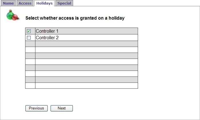 On the Holidays tab, select which readers cardholders