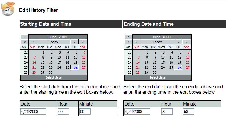 2. Select a Starting Date and Time and Ending Date and Time.