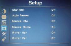 Setup CCD First : Set whether to have monitor switch to CCD signal automatically if a signal is present. ( Default is OFF ) Auto sensor : Enable or disable the auto sensor of surrounding environment.
