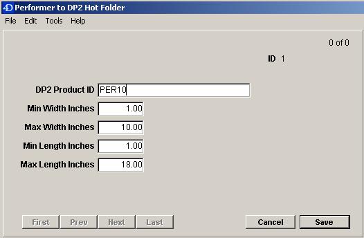 This will open the DP2 Template Size input form shown below. DP2 Template Sizes input form Enter the DP2 Product ID of one of the Dummy Templates that you created in DP2.