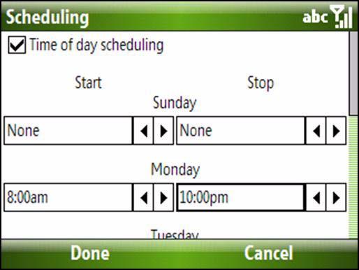 Using Mobile Extension Client You can also enter a start and stop time for individual days.