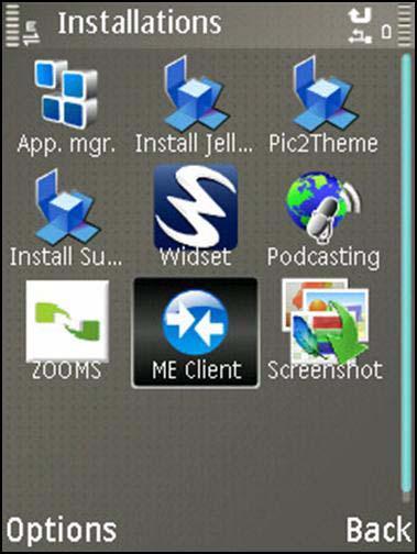 Using Mobile Extension Client Using Mobile Extension Client The Mobile Extension (ME) Client application is accessible from the Installations menu on your Nokia handset.