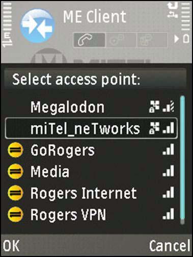 Using Mobile Extension Client Change access point Allows you to change the access point used to connect to the Mobile Extension Server. 1. Choose Options. 2. Select Change access point.