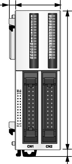 33 in) when the clamp is pulled out. Discrete I/O Modules (32 In or Out) The following diagrams show the dimensions for the TWDDDI32DK, TWDDDO32TK, and TWDDDO32UK discrete I/O modules.