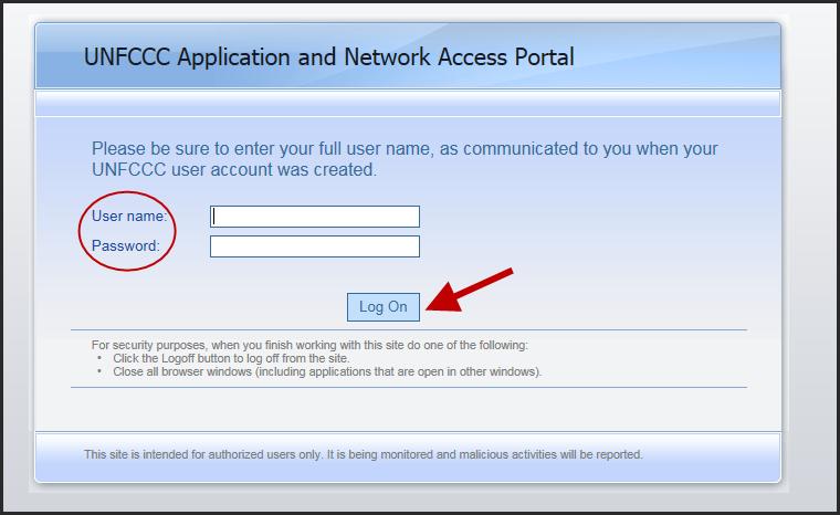 Figure 2: UNFCCC Application and Network Access Portal The NDC Registry submission portal opens.