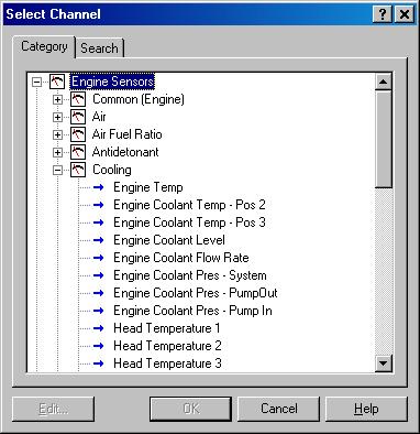 MoTeC Configuration 19 Selecting Channels There are two methods of selecting channels, either the Category Method or the Search Method.