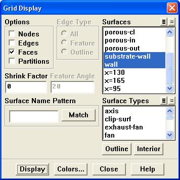 (a) Enable the Draw Grid option. The Grid Display panel will open. i. Make sure that substrate-wall and wall are selected in the list under Surfaces. ii.