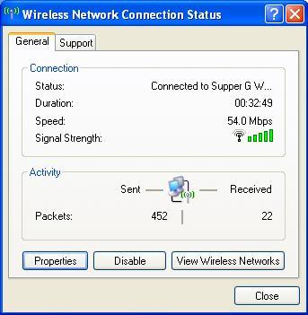 4. General General displays link time, speed and signal strength which is shown in green line, 5 lines shows the signal is good, 1 line shows the signal is bad. 5. View Wireless Network shows preferred network.