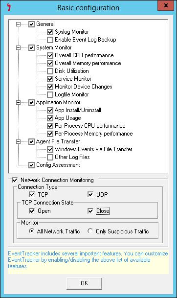InstallShield Wizard initializes the configuration settings required for proper operation of EventTracker.
