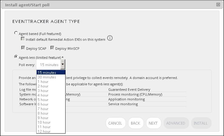Figure 167 Agent less (limited feature) Select this option to add the system with limited EventTracker Agent features.