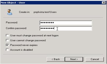 5. Select the Password Never Expires check box.