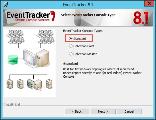 27. Click Next >. InstallShield Wizard displays the Select EventTracker Console Type screen.