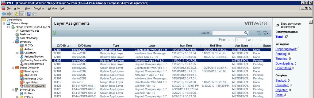 VMware Horizon Mirage Administrator's Guide v4.2 Right-click the task in Task Monitoring and select View assignments.