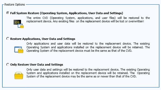 VMware Horizon Mirage Administrator's Guide v4.2 5. The Restore Options area appears.