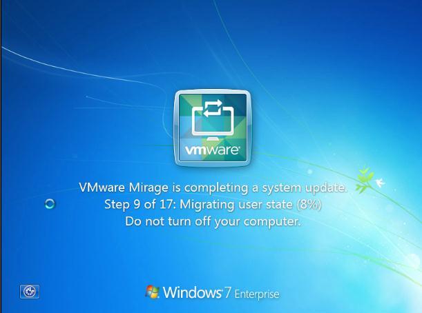 End User Experience During a Migration To monitor the execution of the Post-migration script, Mirage Client reports events to the Mirage central management service if the script returns an error