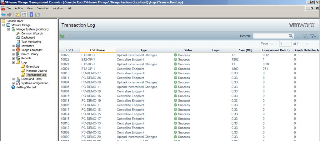 VMware Horizon Mirage Administrator's Guide v4.2 21.2 Transaction Logs A transaction is a logical operation between the Mirage Server and the Client.