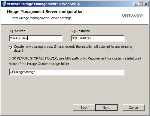 Installing the Mirage Management Server 3. The Mirage Management Server configuration window appears. 4.