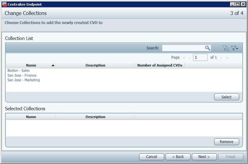 VMware Horizon Mirage Administrator's Guide v4.2 5. The Change Collections window appears.
