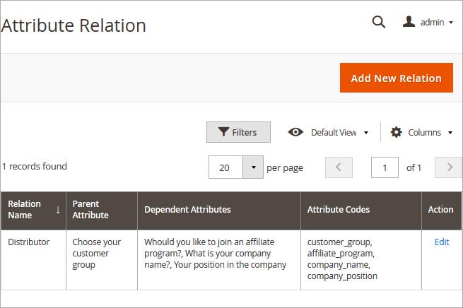 To manage attribute relations please go to Customers Customer Attributes Manage Attribute Relations. 5.