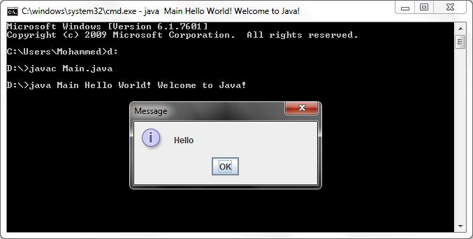 4. Run the class file using java filename command and pass
