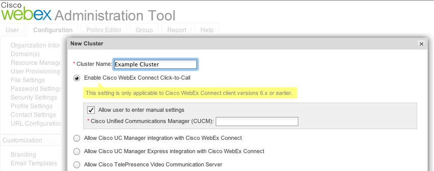 Enabling UC Services for User in WebEx Messenger Create