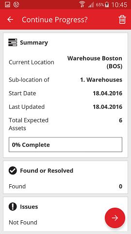 3. Before clicking on the red arrow button to continue, see your current inventory check status in the summary; the percentage bar