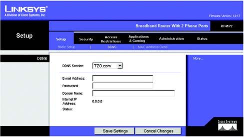 The Setup Tab - DDNS The Router offers a Dynamic Domain Name System (DDNS) feature. DDNS lets you assign a fixed host and domain name to a dynamic Internet IP address.