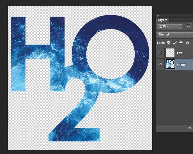 14. When it pastes, the file automatically adds a new layer. Label your layers Image and H2O. Place your Image layer below the H2O layer. 15. With your H2O layer selected.
