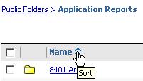 An expanded Search menu opens. 4. At the top of the Search screen, click the Return arrow to return to the Application Reports folder.